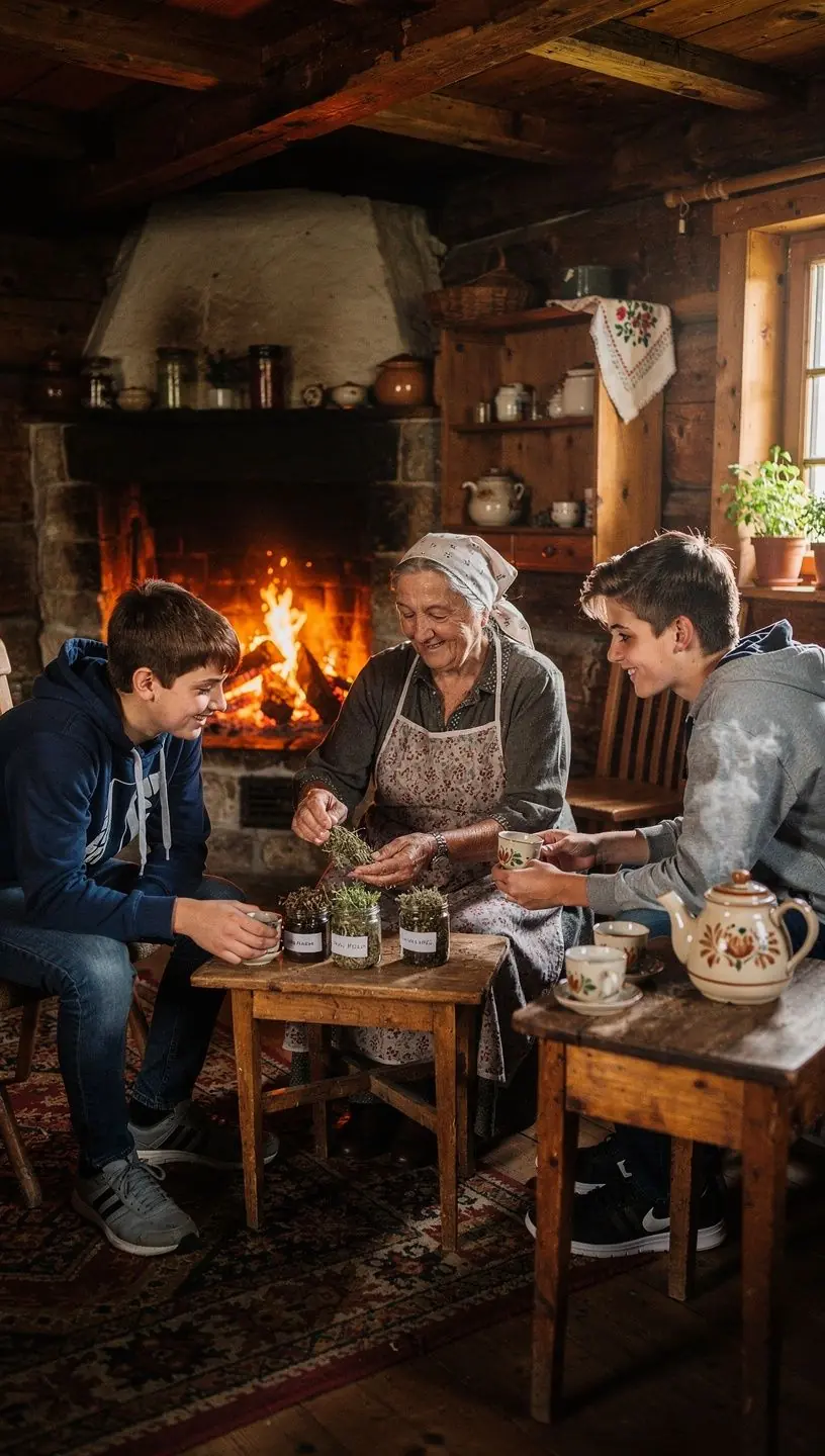 Prírodná scenéria s čajovým rituálom na slnečnej terase